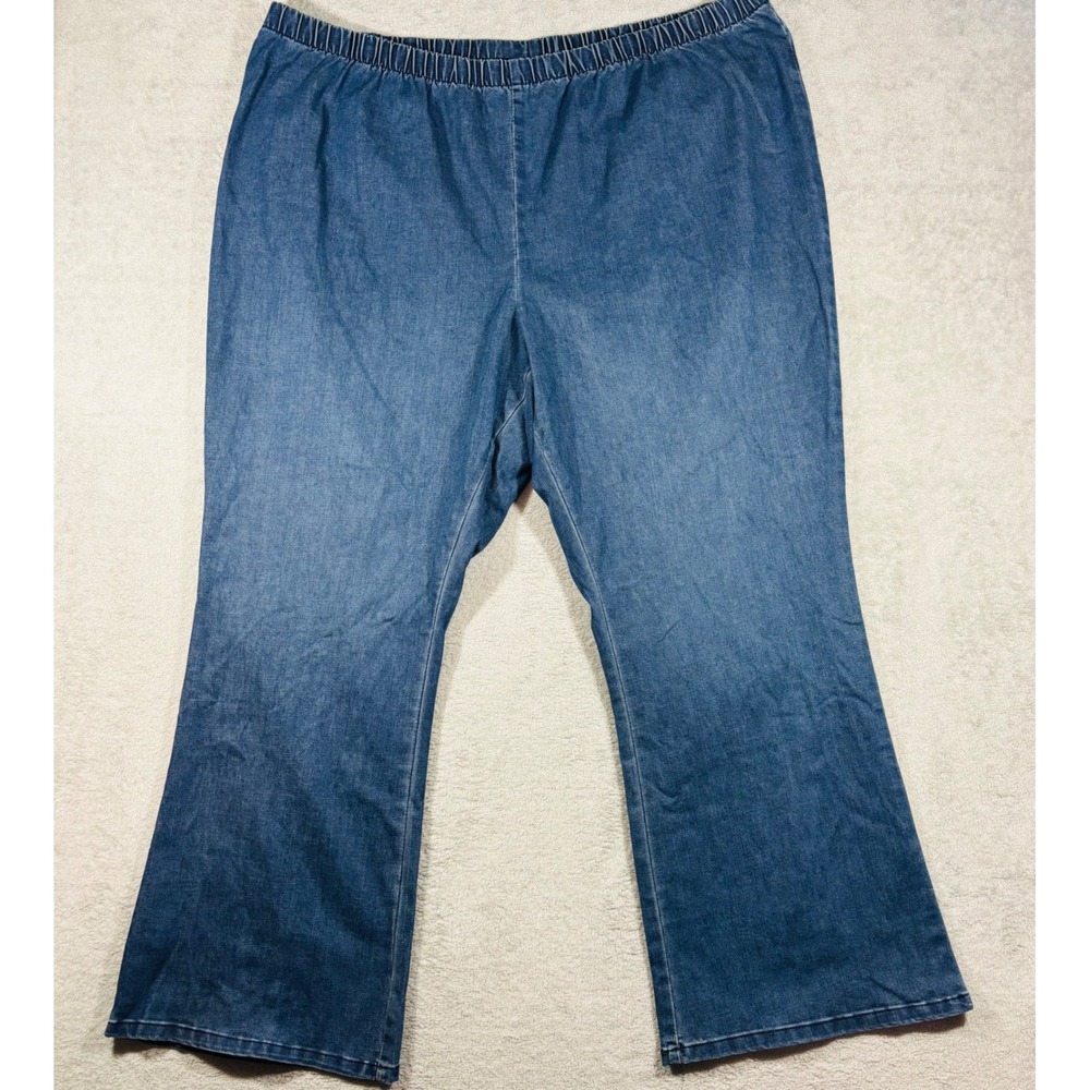 Denim 24/7 Wide Leg Jeans Womens 32W Blue Elastic Waist Stretch Denim Pants